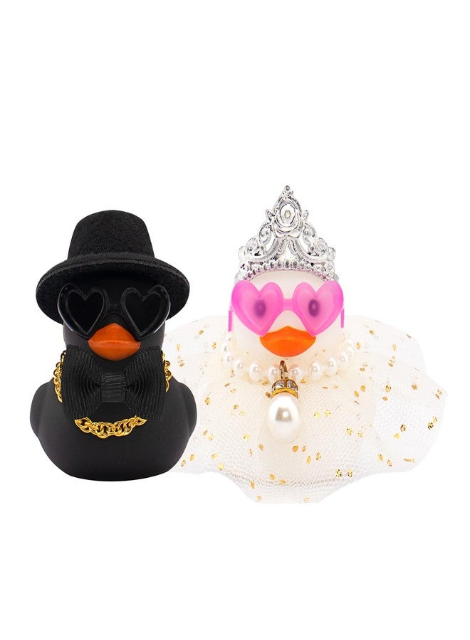 wonuu Pair Set of 2 Colorful Wedding Rubber Ducks, Bride Groom Duckies Marriage Rubber Duck Mini Couple Ducky for Ceremony Gift Souvenir Marry Blessings Elegant Heartwarming Present, Black&White - Image 1
